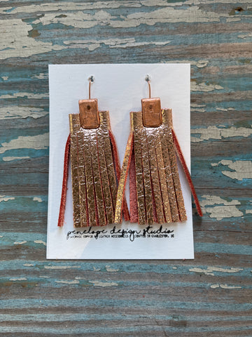 leather tassel earrings - rose gold