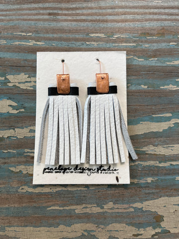 leather tassel earrings - white and black