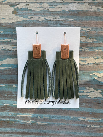 leather tassel earrings - dark teal