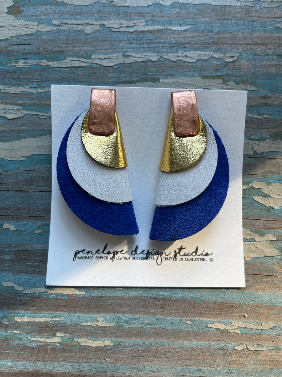 half moon Clementine - cobalt blue, white, and gold