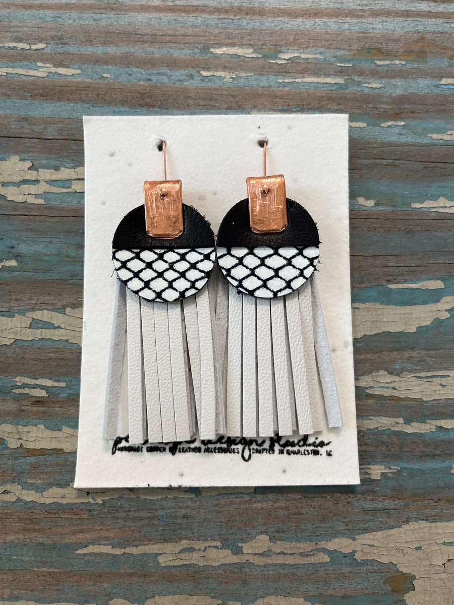 leather tassel earrings - white and black