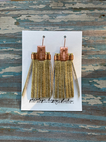 leather tassel earrings - gold and rose gold