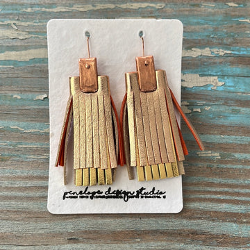 double leather tassel earrings - gold and rose gold