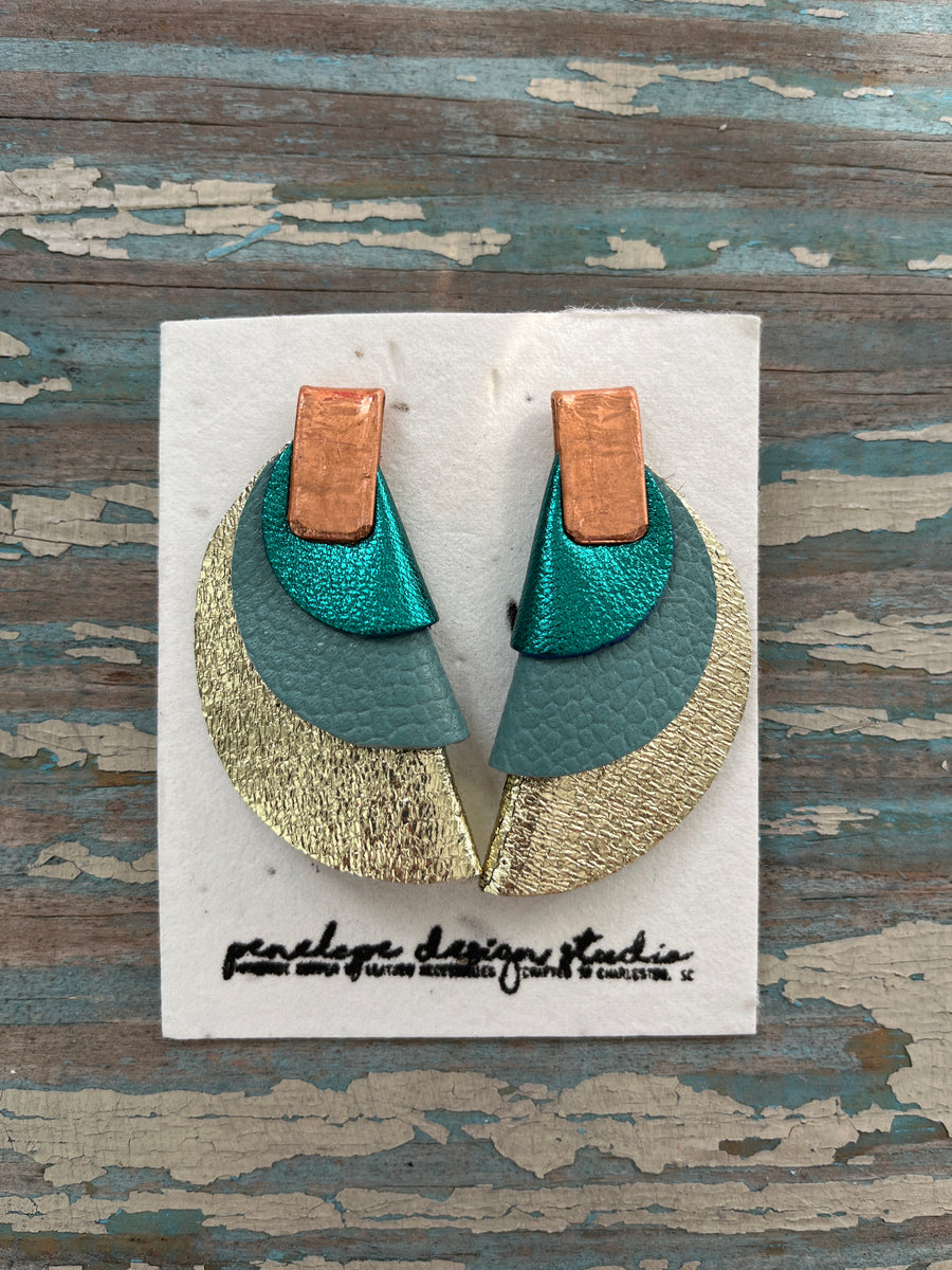 half moon Clementine - turquoise, gold, & metallic turquoise