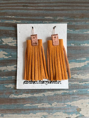 leather tassel earrings - orange suede