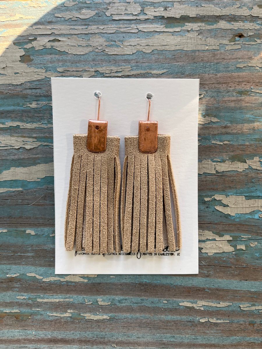 leather tassel earrings - camel