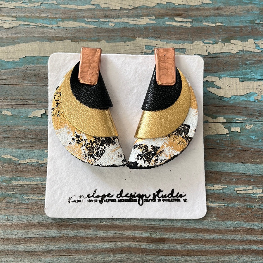 half moon Clementine - textured white and gold, gold, black