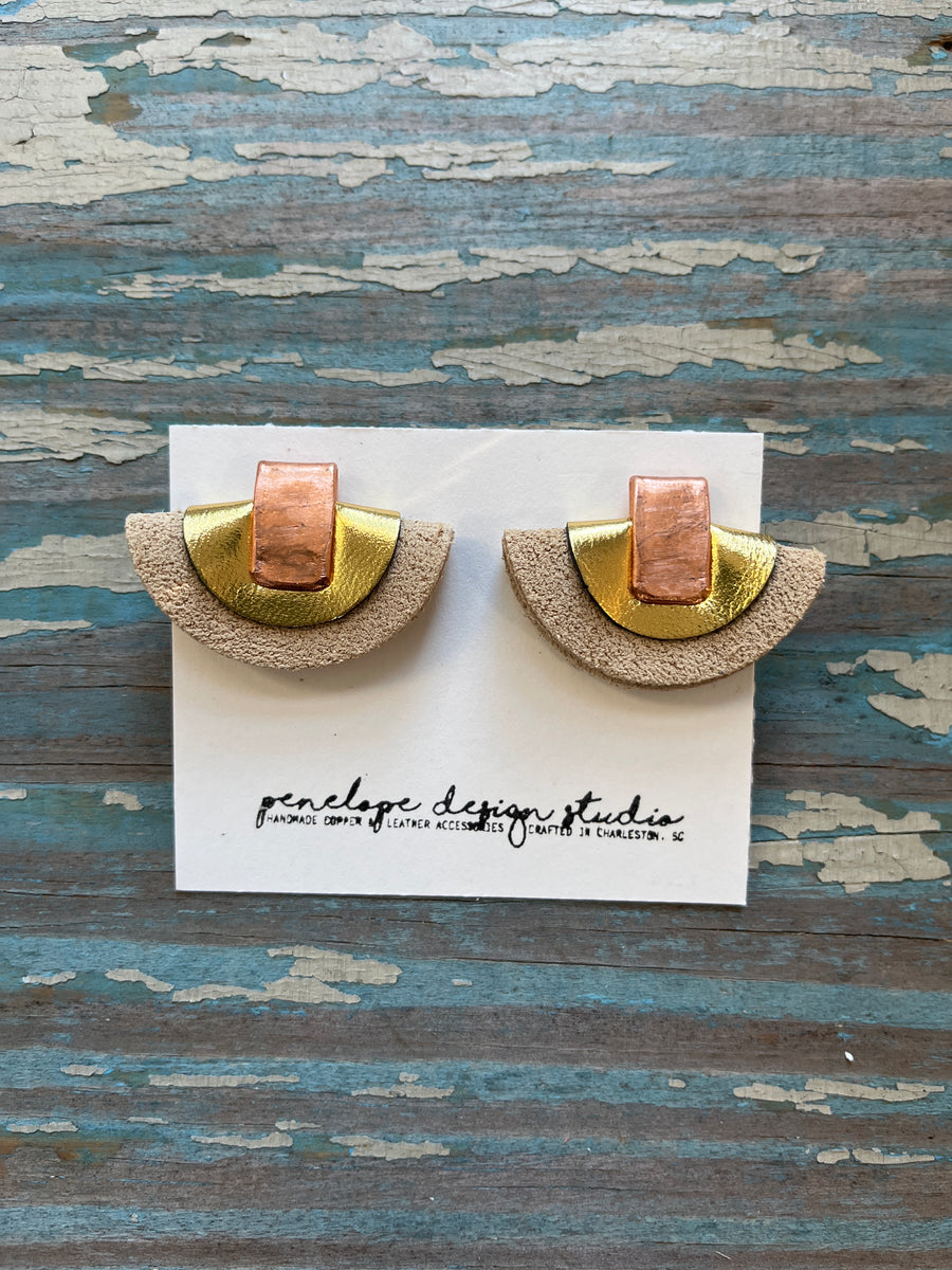 petite half moon- camel suede and gold