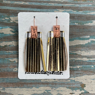leather tassel earrings - gold and silver