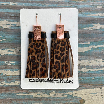 leather tassel earrings - cheetah and black