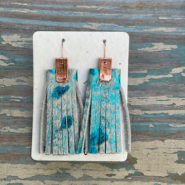 leather tassel earrings - textured bright blue cowhide