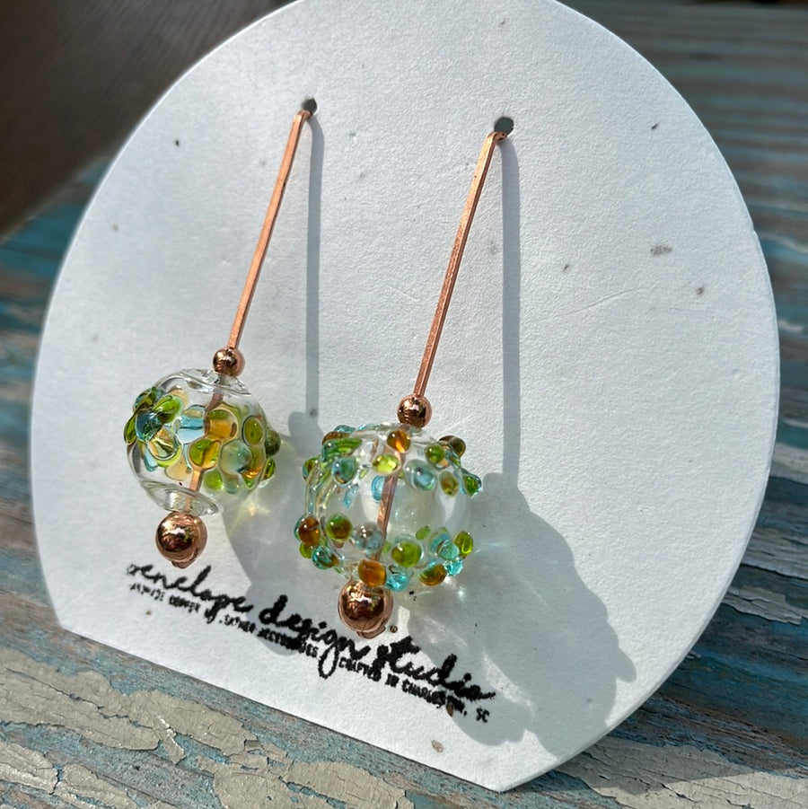 glass collection - green, blue, & amber dot