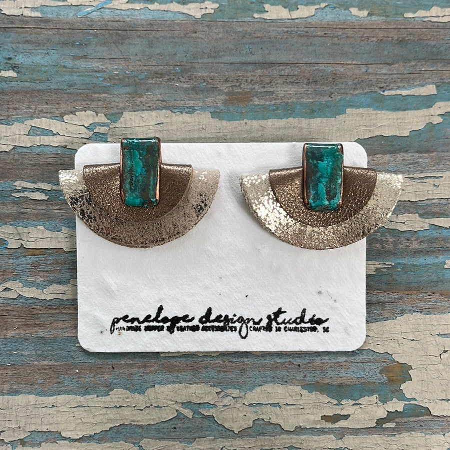 patina collection - textured camel with silver & dark copper half moon