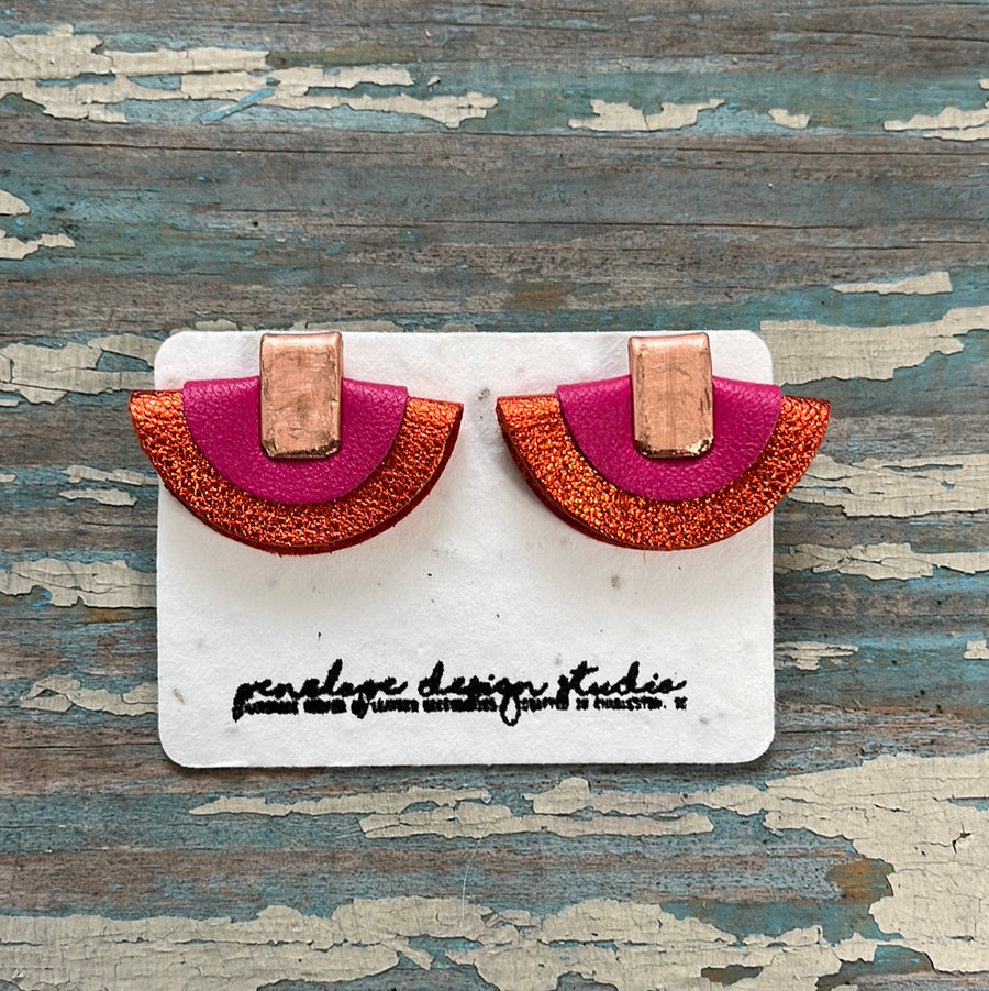 petite half moon - metallic orange and fuchsia