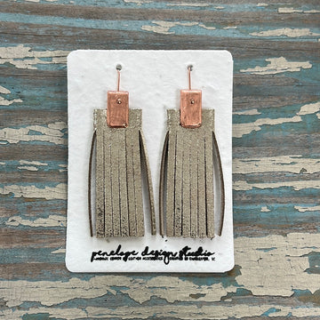 leather tassel earrings - textured camel with silver