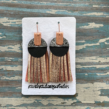 leather tassel earrings - rose gold, black, & textured black with silver