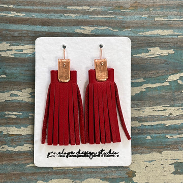 leather tassel earrings - red