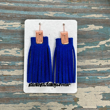 leather tassel earrings - cobalt blue