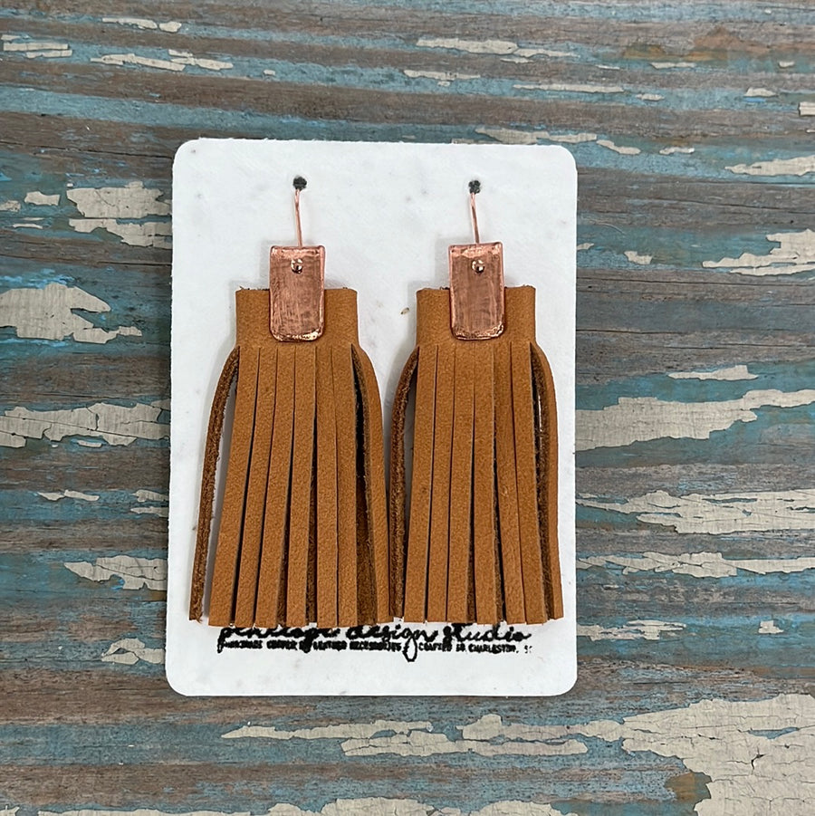 leather tassel earrings - soft brown