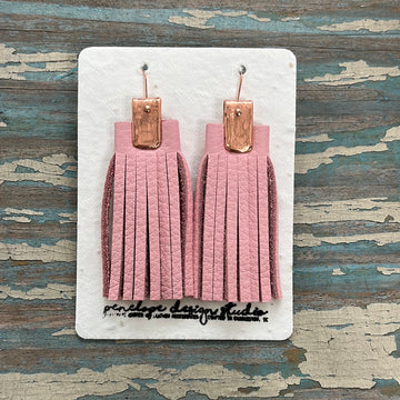 leather tassel earrings - light pink