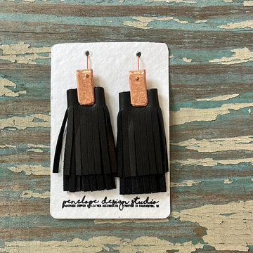 double leather tassel earrings - double black