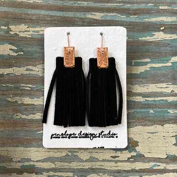leather tassel earrings - black suede